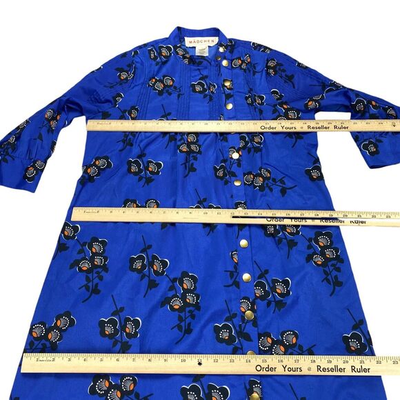 Madchen Tunic Dress Women's Size 8 Blue Floral Pleated Asymmetrical Snap Front - Picture 4 of 16
